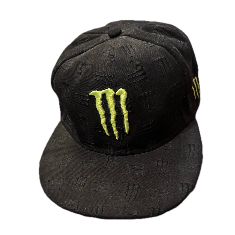 Monster Energy Fitted Hat Black Monogram Lime Green Claw Logo Cap Size 7 3/8
